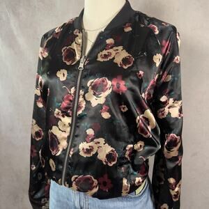 Dark Floral Printed Bomber Jacket Size Small